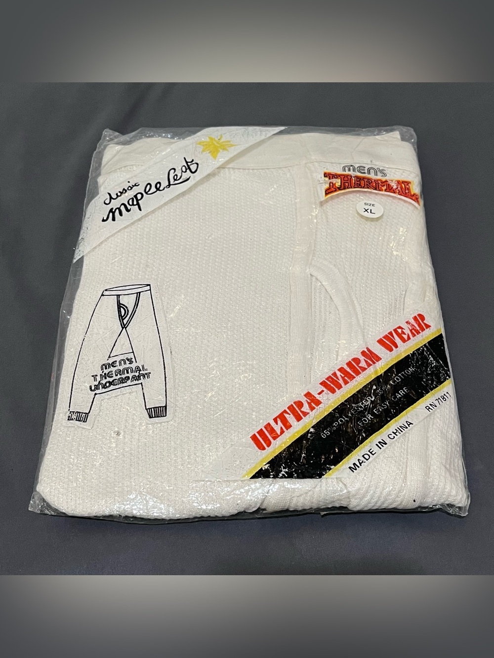 Maple Leaf Thermal Underpant Men XL 1980s Classic Longjohns Waffle Underwear Vtg